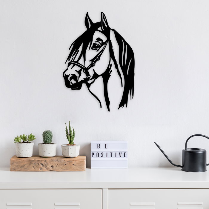 Wallity Horse Head Escultura de Pared de Metal Negra